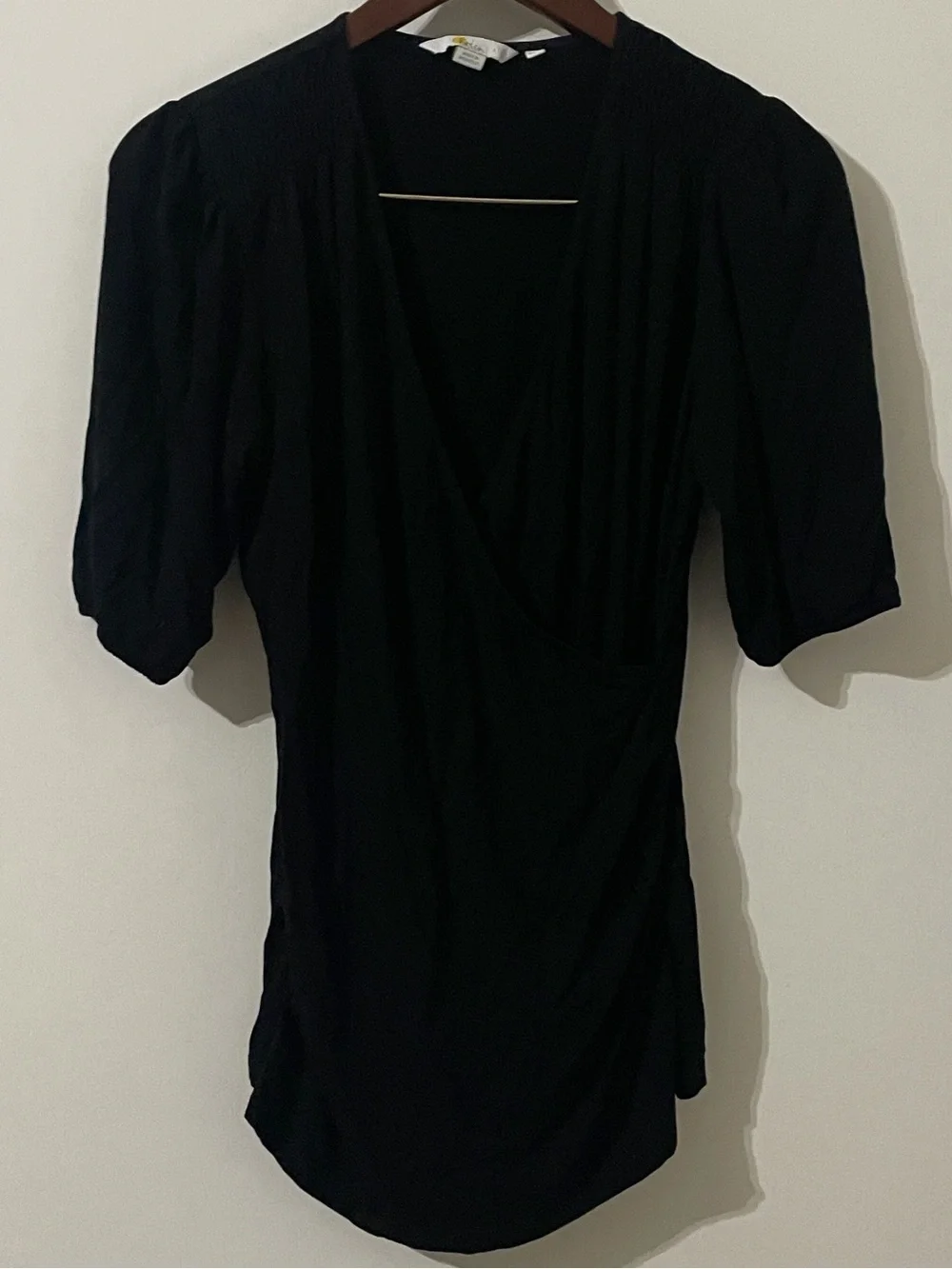 Boden Black V-Neck Ruched Short Sleeve Top Blouse US 10 / UK 14